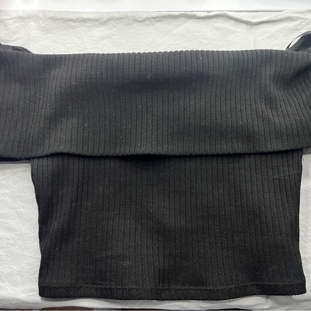 Black Ribbed Off-Shoulder Top